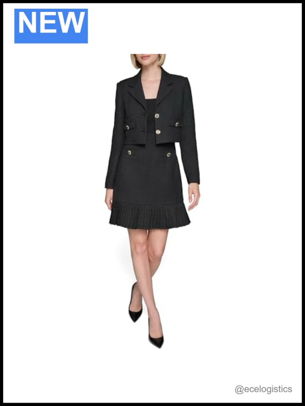 Karl Lagerfeld Collared Tweed Long Sleeve Blazer Jacket Women Cotton Blend